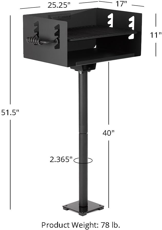Ash &amp Ember 384 Sq. In Park-Style Charcoal Grill Single Post Barbeque Grill with Bolt-Down Base Adjustable Grate Height with Spring Handles Outdoor Camping &amp Backyard BBQ Cookout