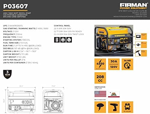 FIRMAN P03607 Extended Run Time Portable Generator