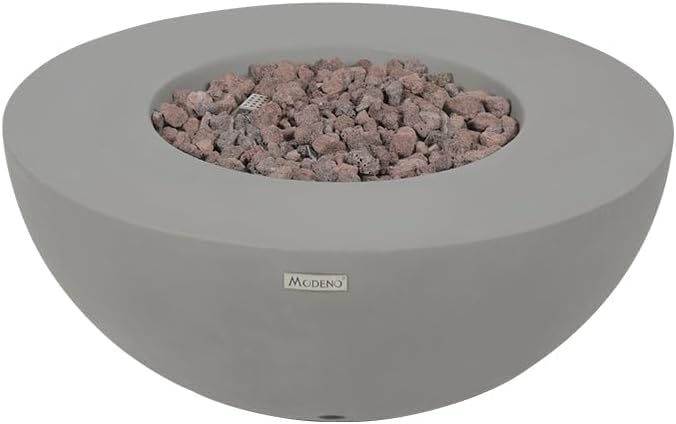 Roca Fire Table Outdoor Fire Pit 34 x 34 Cast Concrete Round Firepit Includes Lava Rocks 45000 BTUs Outdoor Fireplace for Patio Furniture Set Deck Porch Outdoor Heater - Natural Gas