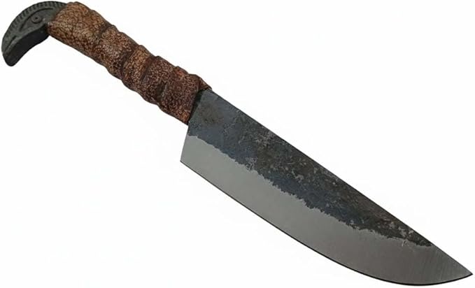 Hand Forged 6.5 Odin's Raven Norse Viking Knife Carbon Steel Blade Raven's Head Hilt Leather Sheath Medieval Seax Style for Hunting and Camping (Brown)