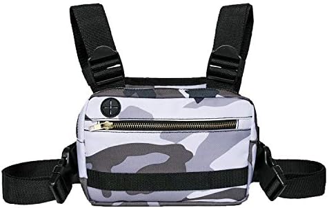 Outdoor Chest Rig Bag For Men Tactical EDC Chest PackBuilt-In Headphone hole Lightweight Utility Chest Rig Pouch For Running Cycling Workouts Hiking(GreyCamouflage)