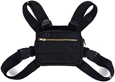 Outdoor Chest Rig Bag For Men Tactical EDC Chest PackBuilt-In Headphone hole Lightweight Utility Chest Rig Pouch For Running Cycling Workouts Hiking(Black)