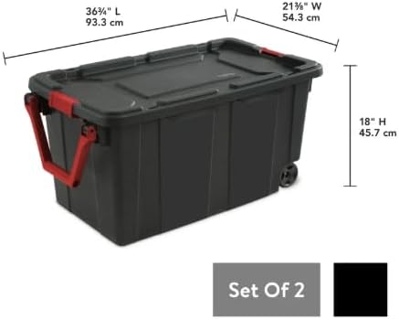 40 Gallon Wheeled Industrial Tote Plastic Set of 2 (Black)