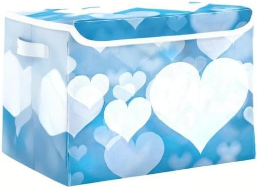 senya Valentines Baskets Collapsible Storage Bins with Lids Blue Abstract Heart Storage Boxes Clothes Baskets for Organizing