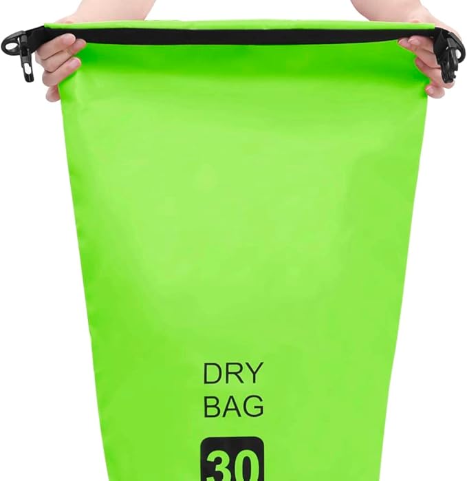 Waterproof Dry Bag 7.9 Gallon PVC Green for Outdoor Activities Lightweight Durable Backpack with Adjustable Shoulder Straps Protects Valuables from Water Sand Dust