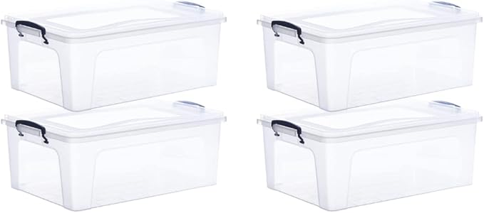 Superio Storage Bins with Lids Clear Plastic Containers for Organizing Stackable Totes BPA Free Odor Free Organizer Boxes for Home and Dorm (4 Pack 22.7 Qt)