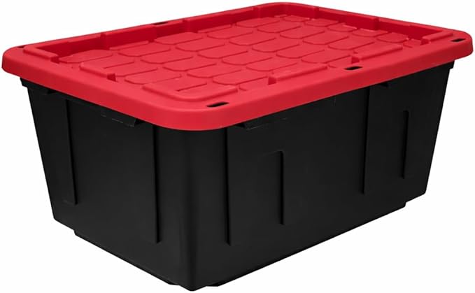 27 Gallon Large Storage Bin with Snap Lid Heavy Duty Plastic Storage Container Black and Red 4 Pack