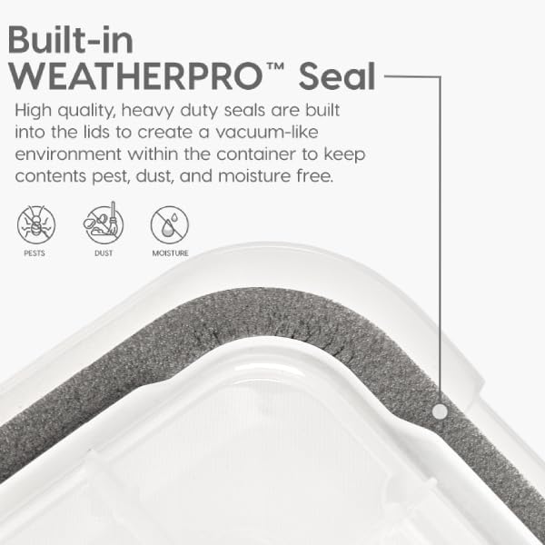 IRIS USA WeatherPro 41 Qt Storage Bins with Lids 4 Pack BPA-Free Plastic Gasket Box with Tight Latch and Seal Stackable Nestable Tote Tub - Clear/Black