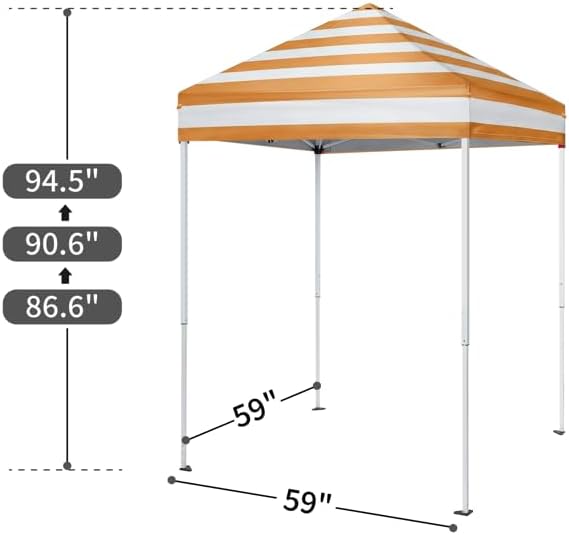 5x5 Ft Canopy Tent with 4 Sidewalls for Beach Camping Instant Portable Shelter Outdoor Shelter Sun Shade Beach Tents Camping Tent Backyard Canopy Portable Gazebo (White and Orange)