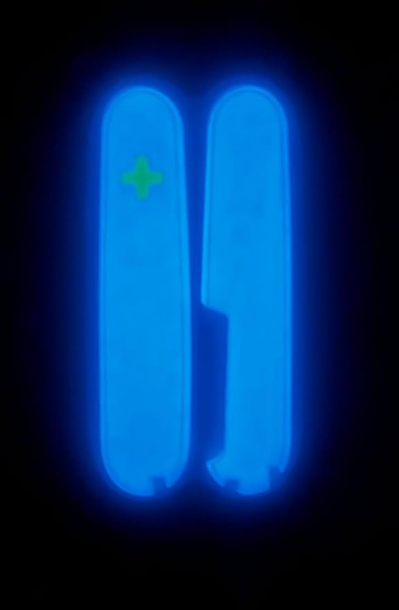 Replacement Covers For Victorinox Scales Plus 91mm Plastic Handles With Toothpick Tweezers And Ballpoint Pen Glow In The Dark (Blue)