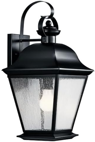 Kichler Mount Vernon 1-Light Outdoor Wall Light in Black Clear Seeded Glass for Traditional Exterior Style (9.5 W x 19.5 H x 10.25 D) 9709BK