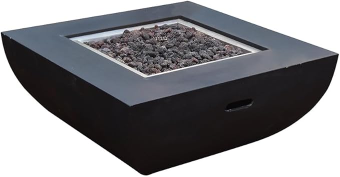 Aurora Fire Table Outdoor Fire Pit 34 x 34 Cast Concrete Firepit Includes Lava Rocks 45000 BTUs Outdoor Fireplace for Patio Furniture Set Deck Porch Outdoor Heater - Natural Gas