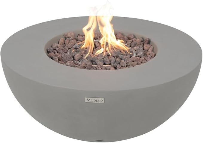 Roca Fire Table Outdoor Fire Pit 34 x 34 Cast Concrete Round Firepit Includes Lava Rocks 45000 BTUs Outdoor Fireplace for Patio Furniture Set Deck Porch Outdoor Heater - Natural Gas