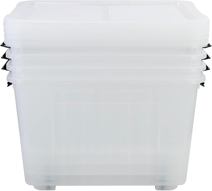 50 Quart Plastic Wheeled Storage Bin 4 Packs Plastic Latching Storage Box