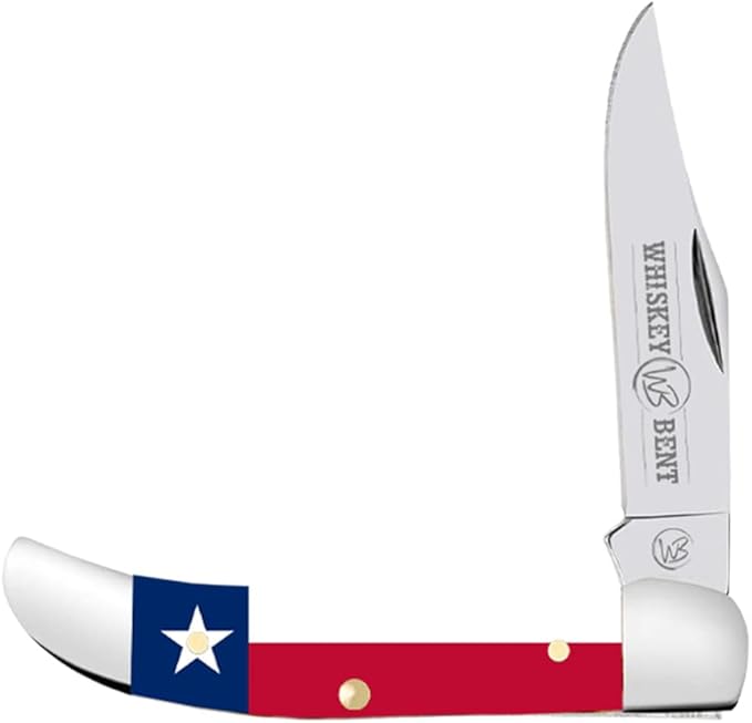 WHISKEY BENT HAT CO. Mini Hunter Folding Pocket Knife 2.75 Closed Length 440C Stainless Steel Blade (God Bless Texas)
