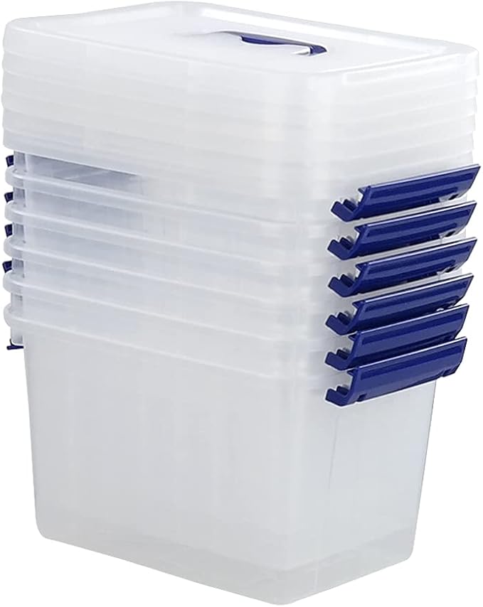 Clear Storage Box with Lid 6 Liter Small Plastic Box Bins Set of 6