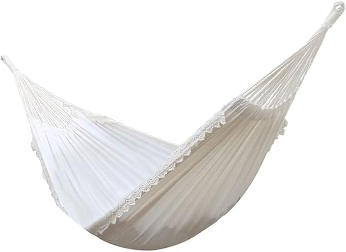 Portable Hammock Portable Hammock White Canvas Single Person Hammock Swing Bed Hanging Chair Lounger Brazilian Macrame Fringe Hammock for Backpacking Beach