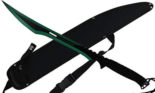 24 Inch Decorative Stainless Steel Machete with Nylon Carrier – Chinese Dao Style Fixed Blade for Camping Outdoor Activities Collections and Gifts - Green