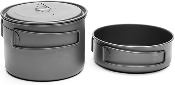 TOAKS Titanium Compact Cookset 2pcs – 800ml Pot and 400ml Pot with LidSeamless Nesting Design for Backpacking Camping and Outdoor Cooking