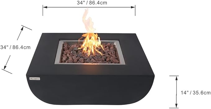 Aurora Fire Table Outdoor Fire Pit 34 x 34 Cast Concrete Firepit Includes Lava Rocks 45000 BTUs Outdoor Fireplace for Patio Furniture Set Deck Porch Outdoor Heater - Natural Gas