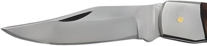 7 Handmade Folding Pocket Knife – 3 440 Stainless Steel Clip Point Blade – Silver Bolster – Genuine Leather Sheath Included (Wood)