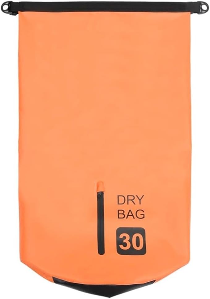 Pemberly Row Lightweight Durable PVC Dry Bag 7.9 gal Capacity Waterproof with Zipper Orange Finish Adjustable Shoulder Straps Foldable Design for Boating Surfing Outdoor Travel