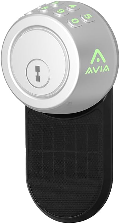 Avia Smart SolarPro. Solar Panel to Recharge The Avia Deadbolt+ Smart Lock. in Good Sunlight Helps Maintain Battery Life for Up to 5 Years*.