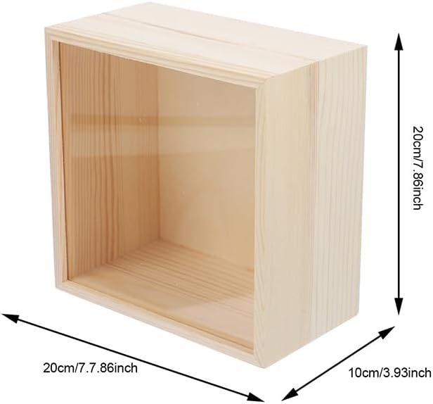 LOGOFUN 2Pcs Unfinished Wooden Display Box with Acrylic Slid Lid Wood Keepsake Storage Box Wooden Sliding Top Storage Holder - 20x20x10cm