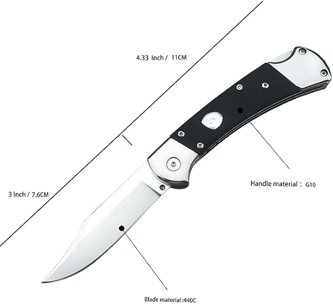HUAAO 3'' 440C Clip Point Blade Black G10 Handle Back Lock Folder OpeningCamping EDC Tool Folding Pocket Knife Everyday CarryGift for Men