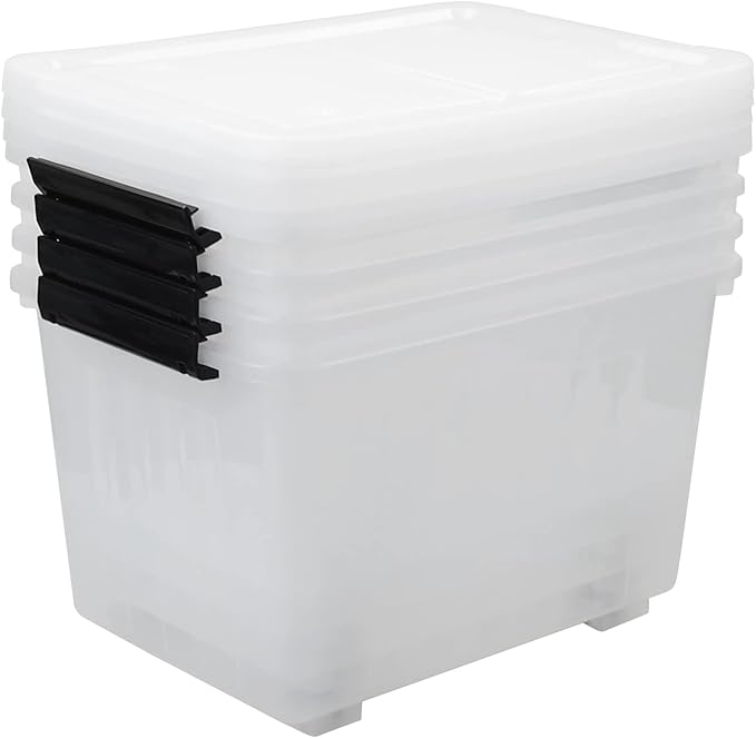 4-Pack Plastic Storage Box 50 L Clear Large Storage Bin with Wheels