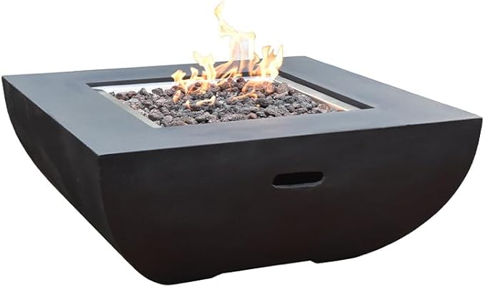 Aurora Fire Table Outdoor Fire Pit 34 x 34 Cast Concrete Firepit Includes Lava Rocks 45000 BTUs Outdoor Fireplace for Patio Furniture Set Deck Porch Outdoor Heater - Natural Gas