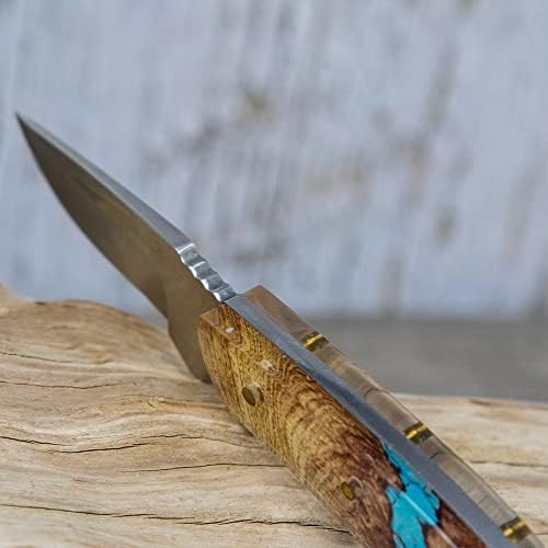 WHISKEY BENT HAT CO. Mini Skinner 440 Steel Fixed Blade Knife w/Leather Sheath (Turquoise River)