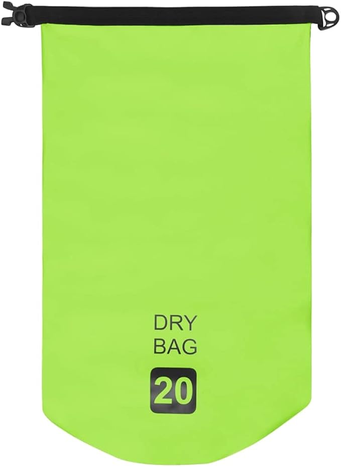 Waterproof Dry Bag 5.3 Gallon PVC Green with Adjustable Shoulder Straps for Boating Surfing Outdoor Trips Lightweight Durable Foldable Storage Sack Protects Valuables