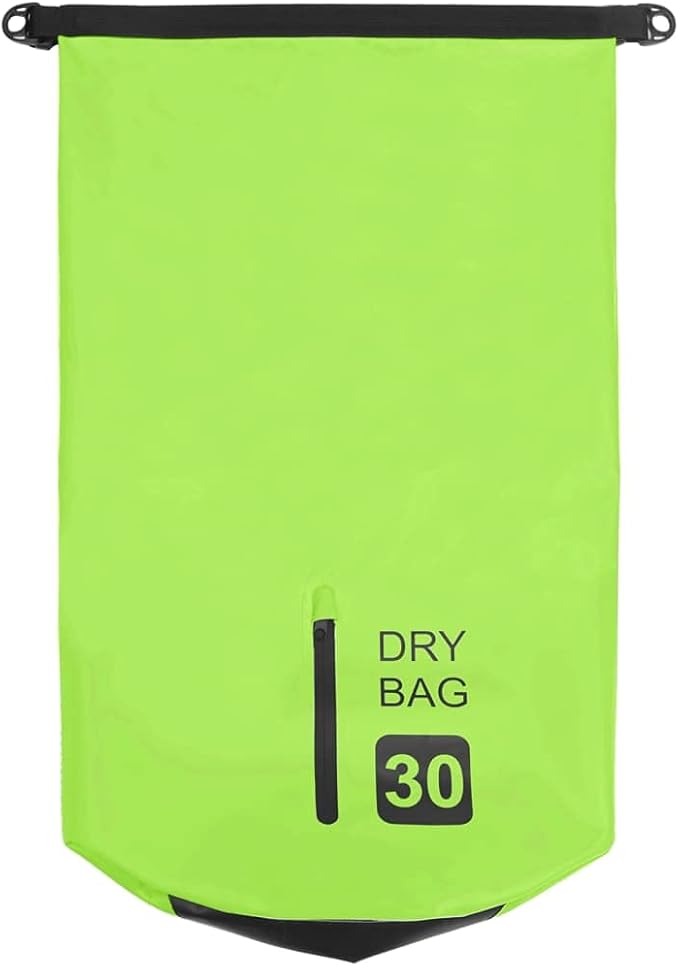 Waterproof Dry Bag with Zipper Green 7.9 gal PVC Backpack for Outdoor Activities Lightweight Durable Sack for Boating Surfing Adjustable Shoulder Straps Protects