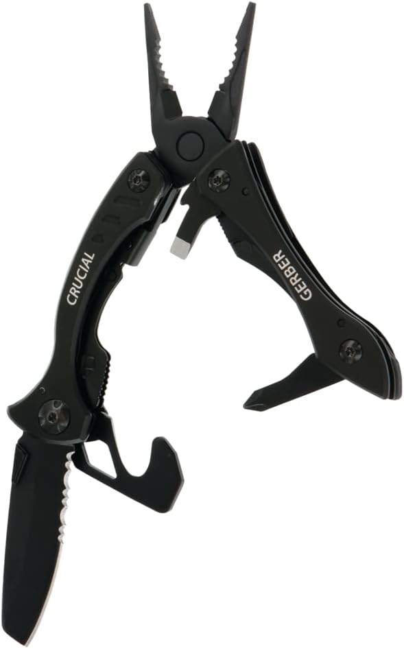 Gerber Gear Crucial EDC Multitool Pocket Knife with Clip and Strap Cutter for Camping and Survival Black