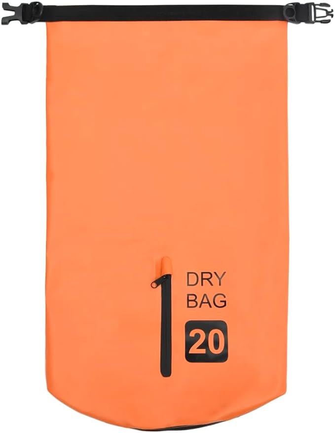 Orange PVC Waterproof Dry Bag with Zipper 5.3 Gallon Capacity for Boating and Surfing Lightweight Durable Sack for Outdoor Trips Adjustable Shoulder Straps Foldable