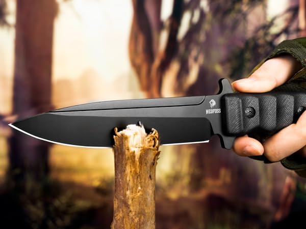 NedFoss BLACK PHOENIX Hunting Knife with Holster 5.5 8Cr14Mov Survival Fixed Blade Knife G10 Handle Bushcraft &amp Camping Gifts for Men