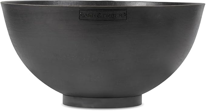 Ash &amp Ember 36 Hemisphere Fire Pit Wood Burning Outdoor Fire Bowl Raw Cast Iron Patina Half-Sphere Outside Fireplace with Flanged Edge and Stable Base