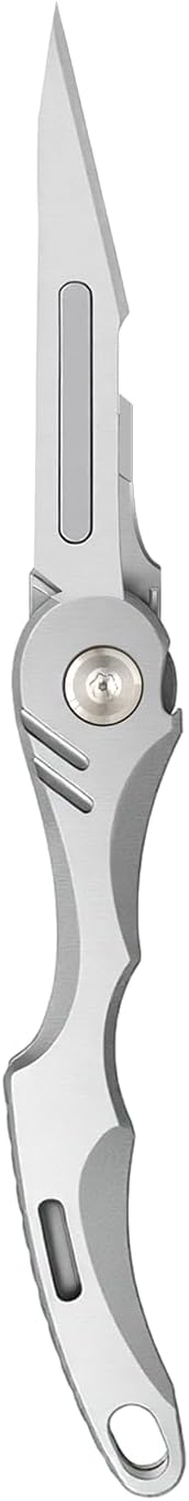 Mini Titanium Practical Pocket Folding Knife for Daily Use Equipped with 5 No. 11 quick change blades only 13.3g and a large keyhole at the bottom for easy carrying