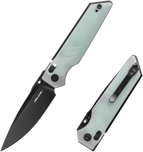 REALSTEEL SACRA Pro Pocket KnifeFolding KnifeCrossbar Lock3.31 Böhler K110 Steel BladeGlow-in-the-dark Thumb Stud Nail NickG10 Handle2.75ozClipEDC Outdoor IndoorGifts for Men Women Camping H
