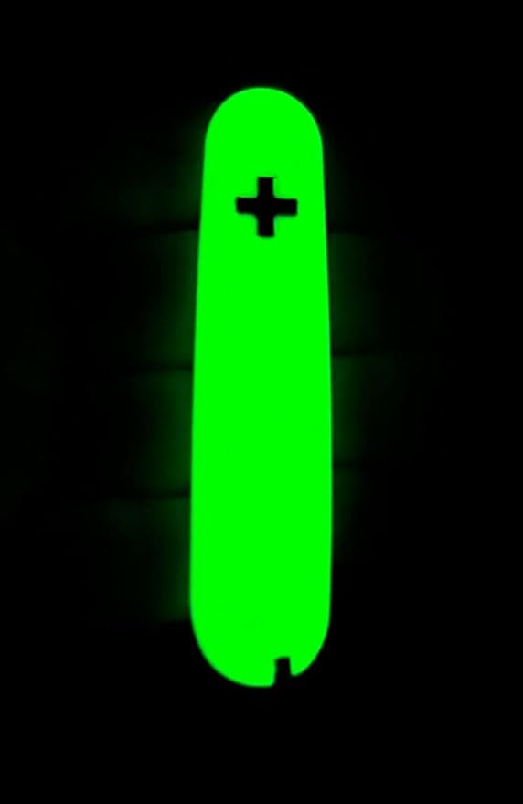 Replacement Covers For Victorinox Scales Plus 91mm Plastic Handles With Toothpick Tweezers And Ballpoint Pen Glowing Cross (Glowing Green)