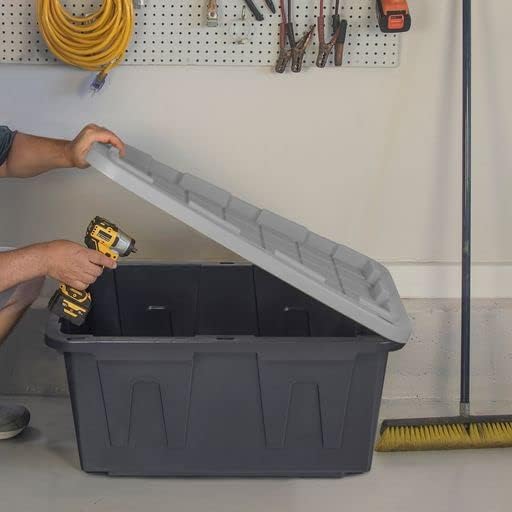 CX BLACK &amp YELLOW 27-Gallon Heavy Duty Tough Storage Container &amp Snap-Tight Lid Black &amp Grey (14.3H x 20.6W x 30.6D) Weather-Resistant Design and Stackable Organization Tote [2 Pack]