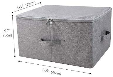 iwill CREATE PRO Folding Storage Box with Zip Lid and Handles Rigid Storage Baskets With Linen Fabric&amp Plastic Board Closet Shelf DrawersDark Gray 2 pcs