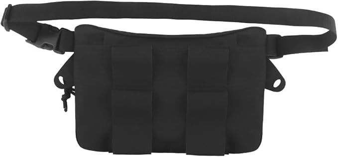 Assault Dangler Pouch with Elastic Loops Panel*2 Hook Loop Tongue for Plate Carrier Chest Rig Top Arc Opening Half Zip Tactical Fanny Pack Sling Bag Concealed Carry EDC IFAK Medical Drop Pouch-BLK