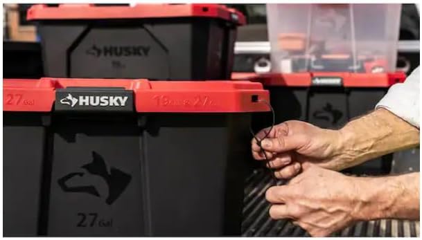 *Husky* 27 Gallon Pro Grip Storage Tote Heavy Duty Container with Red Lid and Black Base Stackable Utility Box