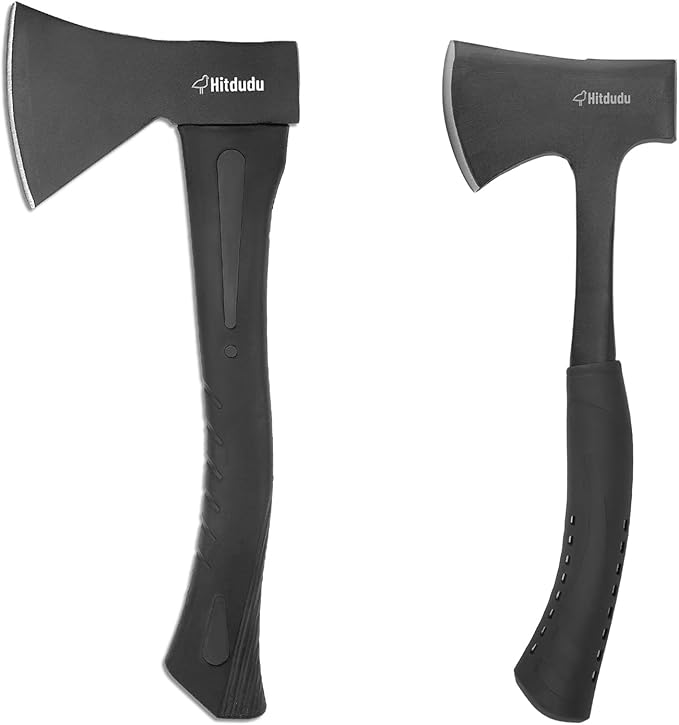 Hitdudu Camping Hatchet 2Pack 14 Camping Axe + 13 Camping Hatchet Forged Carbon Steel Heat Treated Hand Maul Tool with Sheath