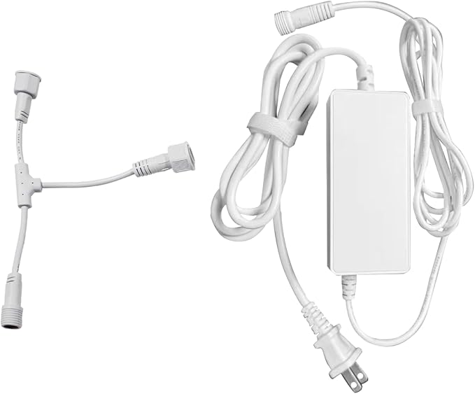 ASAHOM Power Injection T-Connector with S1070 Power Supply for ASAHOM S1070 RGBCW Permanent Outdoor Lights (White)