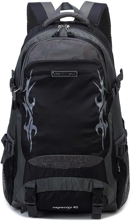 40L Hiking Backpack Orange and Gray Water Resistant Outdoor Travel Daypack for Men and Women (Black)