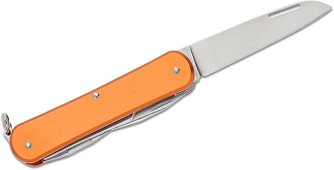 Fox Knives Vulpis FX-VP130-F4 Slipjoint Folding Knife 4-in-1 Multitool 2.17in Blade Bottle Opener Can Opener Flat Head Screwdriver Scissors - Compact Versatile Minimalist Pocket Knife (Orange)