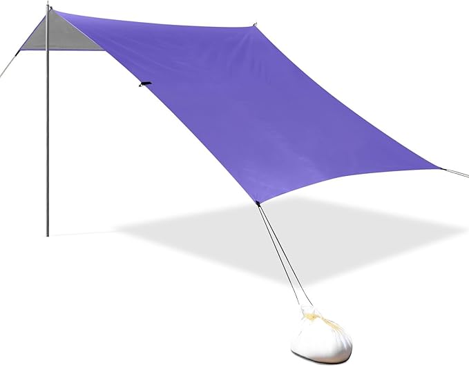 Slate Blue Purple Beach Cabana UPF50+ Protection Easy Setup Large Portable Sun Shelter with Sandbags Sand Shovel Poles for Camping Picnics Backyard